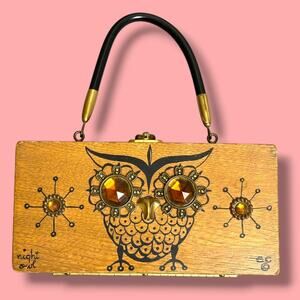 Vintage 60s Enid Collins BagVintage Wooden Purse Night Owl Jeweled Mirror MCM
